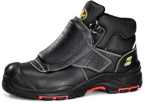 SAFETOE Welding Work Boots - 8387 S3 Anti-static ESD Cowhide Welder Safety Shoes 300 ℃ Heat Spark Resistant Stitch and Lace Protective Cover PU+Rubber Sole Metal Free Composite Toe and Midsole