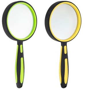 ELTVISII 10X Magnifying Glass for Reading 75mm Handheld Portable Book Magnifier for Kids Seniors, Small Loupe for Close Work, Classroom, Puzzle Hobby Observation (2 Pack, Yellow+Green)