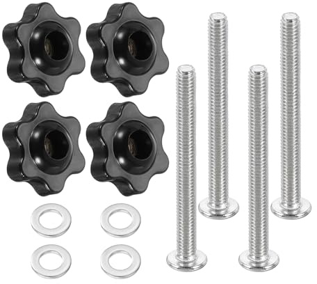 QUARKZMAN Juego de 4 botones de estrella, rosca métrica M4, rosca métrica de 25 mm, 6 botones de estrella con tornillos hexagonales M4 x 40 mm y arandelas M4, asas de sujeción, accesorios para