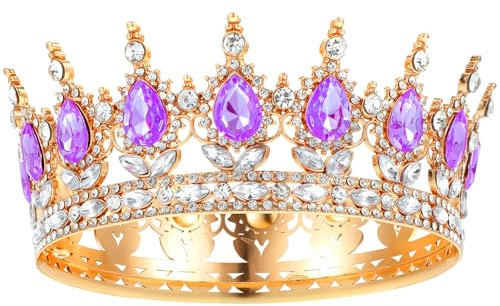 Grevosea 1 corona da donna e ragazza, principessa, diadema, cristallo, vintage, per donna, con glitter, per sposa, matrimonio, ballo, feste di compleanno, lilla