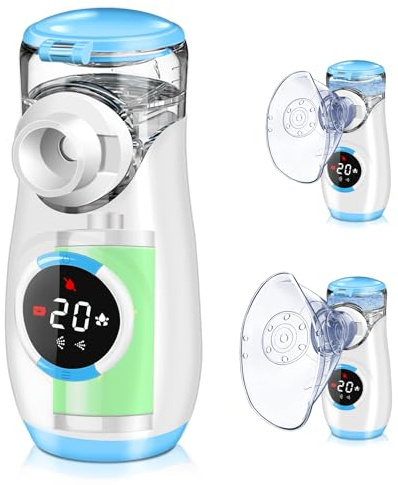 NEEMOSI Aersol Portatile Silenzioso, Ricaricabile Macchina Aerosol per Adulti e Bambini, Aerosol Ultrasuoni con 2 Maschere E Boccaglio, Timer, Nebulizzazione Regolabile