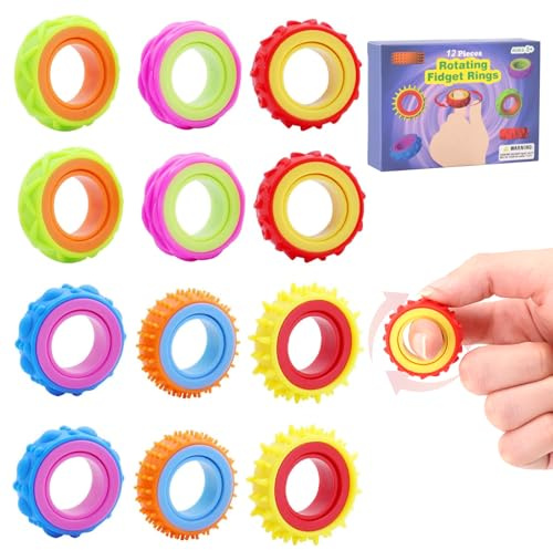 Lot de 12 Anneaux Anti-Stress pour Enfants et Adultes - Anneau Anti-Stress - Anneau Anti-Stress - Anneau Fidget Spinner - Sensoriels pour autisme - Jouet apaisant pour l'anxiété du Stress