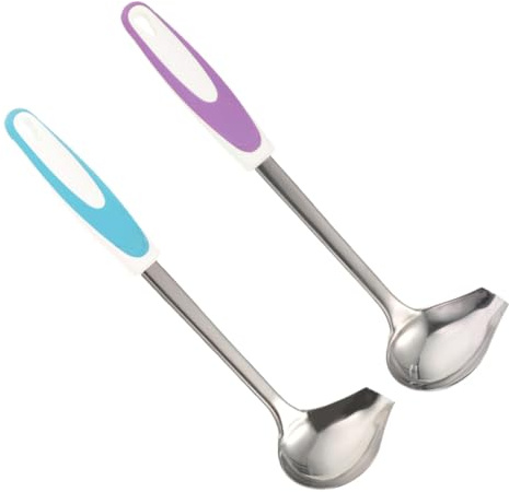 Hemobllo 2 piezas Cucharas de Salsa Pequeñas de Acero Inoxidable con Boquilla Antideslizante de Unidades Colores Azul y para Cocina y Restaurante