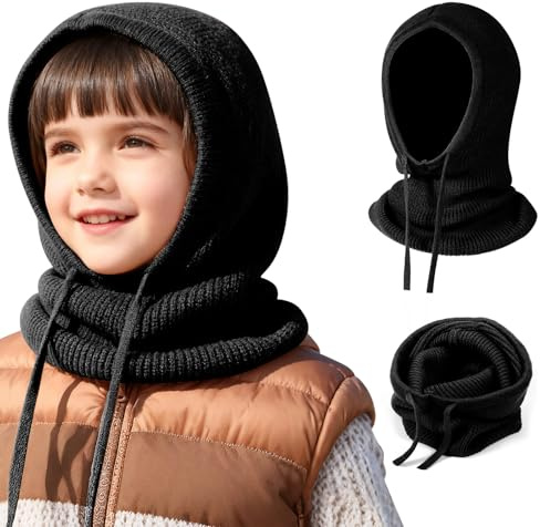 TAGVO Bambini Passamontagna 2 in 1 con Sciarpa con Cappuccio, Sciarpa Berretto Morbido e Caldo Cappello Invernale a Maglia Antivento, Scaldacollo Beanie Berretto per Ragazzo Ragazza 4 a 10 Anni