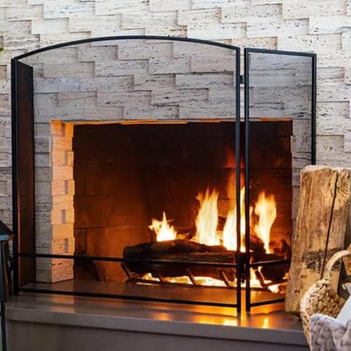 cdpdmai Fireplace Guard Protezione antincendio Schermo per Camino Pieghevole a 3 Pannelli, parascintille per Camino,Griglia Parascintille per Camino, Protezione per Stufa e Caminetti