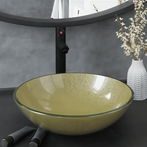 Genérico Lavabo de baño Grifo&desagüe de Empuje Vidrio Templado dorado-3098460