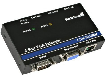 StarTech.com Converge A/V 4 Port VGA Cat5 UTP Extender Tarjeta y Adaptador de Interfaz - Accesorio (De Serie, Negro, 650 g, 152,4 m, Alámbrico, 9V DC)