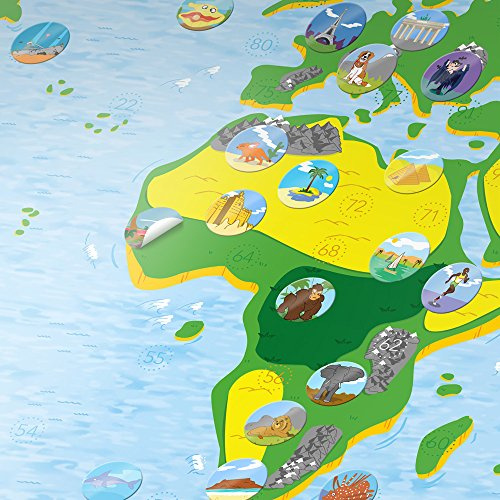 Kids Map by Awesome Maps - Mapa del mundo ilustrado para aventureros y exploradores - reescribible - 97.5 x 56 cm
