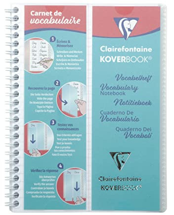Clairefontaine 161820C Vokabelheft Koverbook (DIN A5, 14,8 x 21 cm, liniert, 1 Mittelstrich, 50 Blatt, Deckel aus PP, ideal für die Schule, transparent