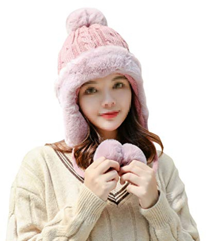 FENICAL Sombreros de Invierno para Mujer Gorro Peruano de Lana Caliente de Punto con Orejeras Protección contra El Frío Gorro de Esquí para Nieve Gorro Cálido para Invierno Al Aire Libre Otoño (Rosa)