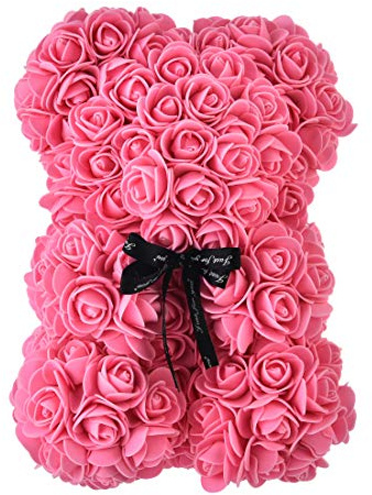 NWSX Orsetto di rose – Orsacchiotto rosa su ogni rose, perfetto per anniversari, mamme, confezione regalo trasparente inclusa. 10 pollici (10 cm, rosa)