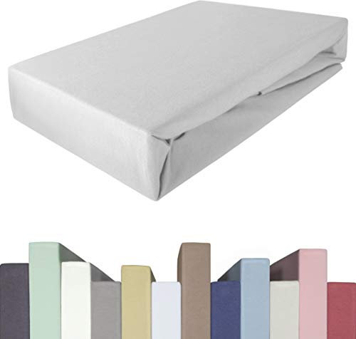 EDDA LUX Spannbettlaken für 20-40 cm hohe Matratzen, 180 x 200-220 bis 200 x 200-220 cm, Öko-Tex, Baumwolle m. 5% Elasthan, Premium Spannbetttuch für Boxspringbett, in Platin