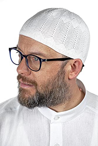 ihvan online Türkische muslimische Kufi-Hüte für Männer, Taqiya, Takke, Peci, islamische Mützen, Ramadan Eid Islamische Geschenke, Standart Größe, weiß