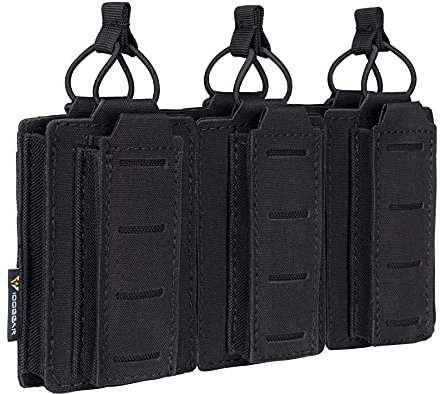 IDOGEAR Dreifach Mag-Taschen Känguru Magazin Tasche für 5.56mm Gewehrmagazine & 9mm Pistolenmagazine Universal MOLLE Tactical Magazinbeutel Elastisch Verstellbar(Black)