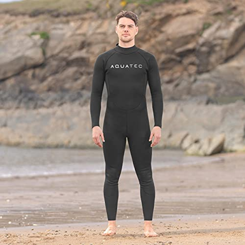 AQUATEC Mens Full Length Wetsuit - 6 Sizes / 3 Thicknesses: 2mm, 3/2mm & 5/4mm | High-Grade Neoprene Mens Wetsuit For Water Sports & More | YKK Back Zipper