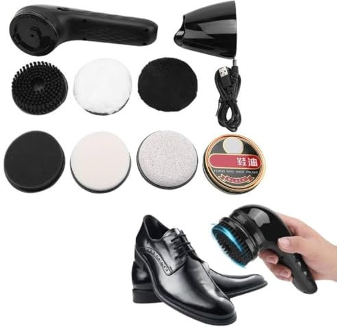 Kit lustrascarpe elettrico, Lucidatore per Scarpe Elettrico, Lucidatrice per scarpe in pelle multifunzionale portatile con spazzola elettrica ricaricabile tramite USB per scarpe, borse, divani
