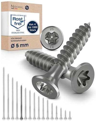 Tornillos para madera Torx de acero inoxidable V2A 5 x 70 tornillos para aglomerado para madera rosca parcial 5 mm de grosor 70 mm de largo 200 tornillos de acero inoxidable madera A2 sin corrosión