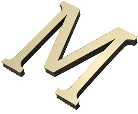 PATIKIL 3D Acryl Buchstaben Spiegel Wandaufkleber Schrift M Selbstklebend Hause Deko Schrift Schild Kunst Aufkleber Abziehbild für DIY Hause Dekoration Hellgold