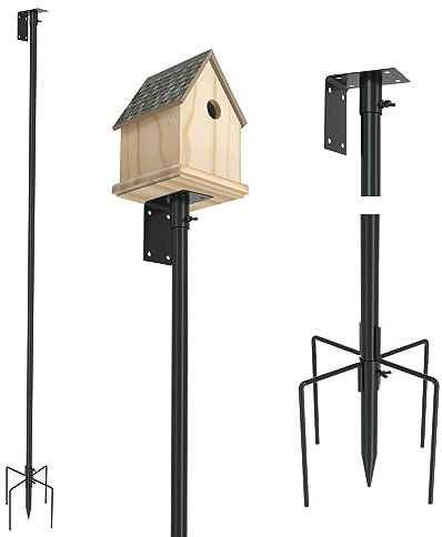 Urban Deco Vogelhaus-Stangenhalterungsset, 203 cm, verstellbar, Kolibri, Vogelfutterstange, Stützstange, Universalständer Set mit 5 Zinken für Outdoor, Hof, Schwarz (Ohne Vogelhaus)