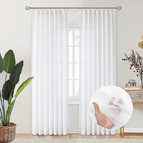 LIYAXUN Cortinas traslúcidas plisadas para barras transversales, cortinas traslúcidas de 102 pulgadas de largo, cortinas traslúcidas para dormitorio y sala de estar (2 paneles, 100 pulgadas de ancho