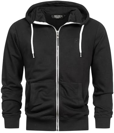 Indicode Herren INChristos Sweatjacke mit Kapuze und Reißverschluss | Hooded Jacket Kapuzenjacke für Männer Black, L