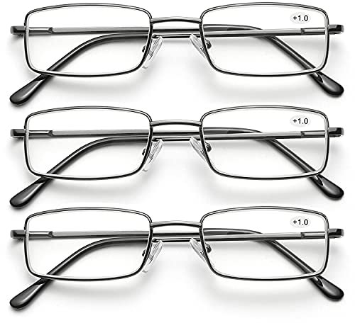 SKYWAY 3 Pack Lesebrille für Herren, Metallrahmen Blaulicht Blockierende Brillen, Leichte Blendschutz-Computerspielleser (Grau, 3.0)