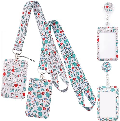 DKDDSSS 2 stk Ausweishülle mit Band, Ausweishalter mit Umhängeband, Ausziehbarer Schlüsselband Badge Holder, Für Lehrer, Krankenschwestern, Doktor, Student