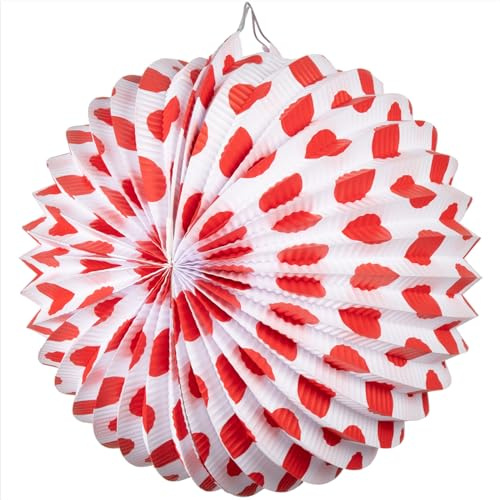 24 Unidades de farolillos de Papel Redondo de Color Blanco con Lunares Rojos de Ø 21,5 cm - Farolillos Colgante de Papel, decoración Fiesta Boda, cumpleaños, Primavera, Feria, comuniones.