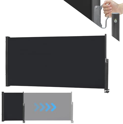 MAYTIIMO Sidrullgardin utdragbar, insynsskydd, UV-skydd, mörkläggningsrullgardin, vindskydd, sidorullgardin, polyester, balkong, terrass, 140 x 300 cm, antracit