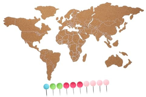 Lurrose Mappa Del Mondo in Sughero Adesiva Per Parete Decorazione Rustica Per Casa Bacheca Murale Pratica Forma Di Mappa Globale Lavagna in Sughero Per Foto e Ricordi Design Creativo Per a