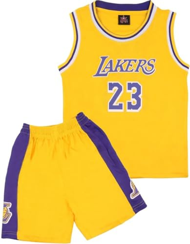 EZB Kids Basketball 2-Piece Performance Tank Top Training Jersey Top and Shorts Set | Sleeveless and Short Sleeved Childrens Basketball Sports Kit for Boys & Girls (Yellow, 11-12 Years)