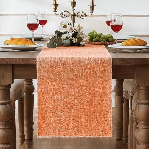 Camino de Mesa Naranja Lino Puro 30 x 180 cm Decoraciones para Mesa de Comedor Lavable Estilo Granja Camino de Mesa de Centro de Lino Rústico para Decoración de Fiesta en el Hogar