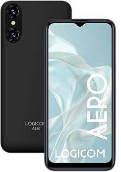 Logicom - Aero - Smartphone 4G Débloqué - Écran 6,5’ - HD+ IPS - 64 Go + 256 Go - 2 Go RAM, Android 14 - Double SIM - Batterie 5000 mAh - Reconnaissance Faciale - USB-C - Wi-FI - Bluetooth