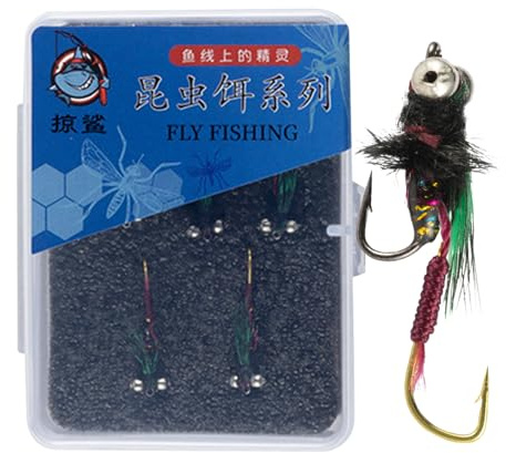 Lot de 5 leurres de pêche à la mouche pour la pêche à la mouche - Appâts réalistes pour perche - Accessoires de pêche pour maquereau et truite