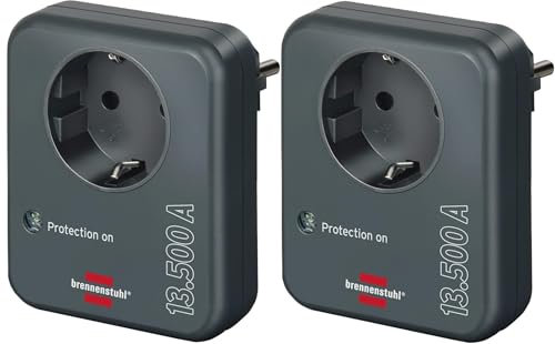 Brennenstuhl Steckdosenadapter mit Überspannungsschutz 13.500 A (Adapter als Blitzschutz für Elektrogeräte) anthrazit (Single, 2 Stück)