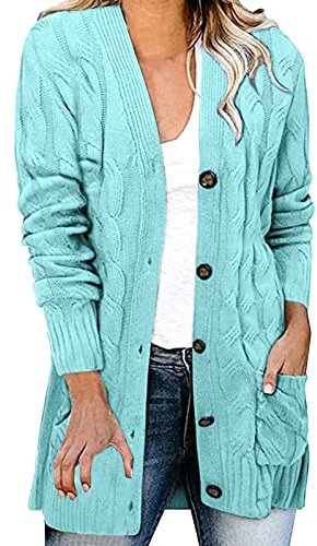 Générique Cardigan Femme Grande Taille,Cardigan Femme Chic Et Elegant en Tricot à Manches Longues Veste Ample à Boutons TorsadéS Manteau Chaud Ouvert DéContracté avec Poches Automne Hiver VêTements