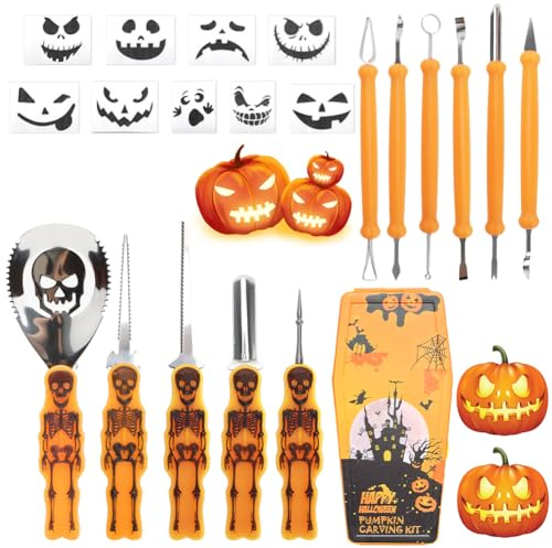 Pumpa-snideri 11 delar med förvaringslåda – professionell pumpakniv i rostfritt stål och snidverktyg för halloween, pumpa snideri verktyg för barn och vuxna, halloween pumpa-snideri set