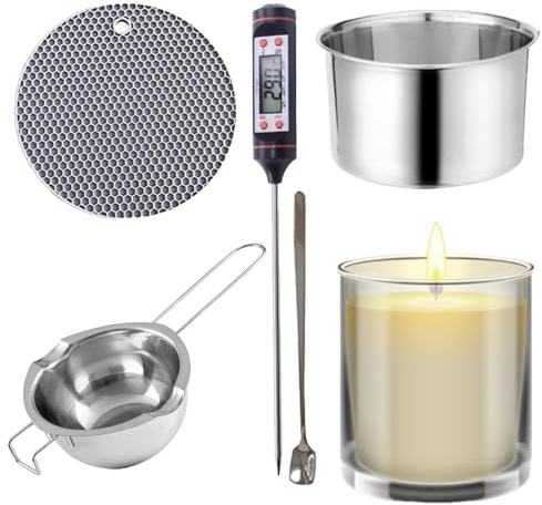 de velas - cacerola para baño maría, fundidor de de acero, accesorio de termómetro con mango resistente al calor | Kit de manualidades premium para cocina, estudio, laboratorio, panadería,