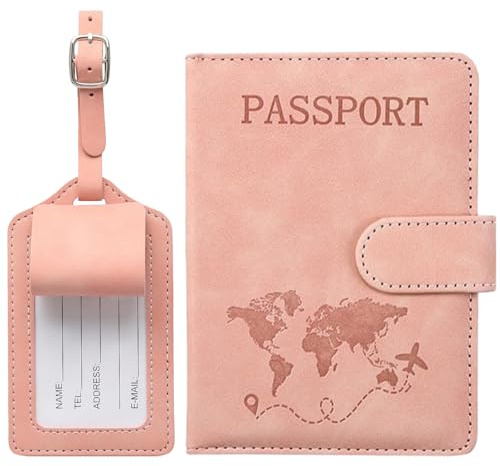 Celtrum Passport Holder Set, Pink Passport Cover with RFID Blocking Function, Travel Wallet with Magnetic Buckle for Storing Passports, Boarding Passes, Business Cards and Various Travel Documents