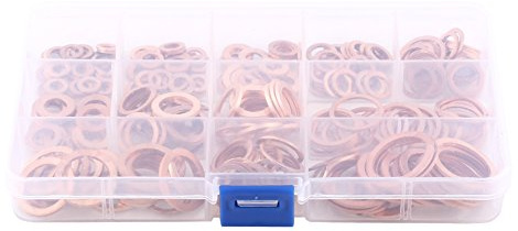 280 pièces 12 tailles rondelle plate en cuivre, Kit d'assortiment de rondelles en cuivre rondelles simples avec raccord de boîte pour vis boulons de fixation