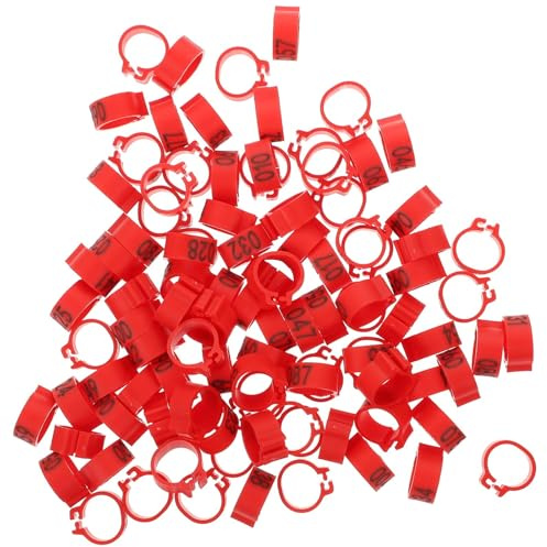 Artibetter 100 Pcs Numbered Red Clip-on Pigeon Foot Rings 10mm Plastic Leg Bands for Bird Identification and Poultry Use