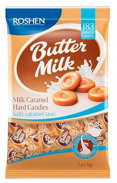 Deliex delicias de Extremadura. Caramelos Roshen 1 kg – Jelly, Crazy Bee Fruty, Coffee Like o Butter Milk – Bolsa de Caramelos Surtidos Envuelto Individualmente (Butter Milk)