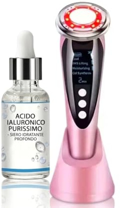 Kit Viso Anti-Aging Professionale: Dispositivo 7-in-1 M8807 (RF, EMS, LED) + Siero Acido Ialuronico Purissimo 30ml - Effetto Lifting, Ringiovanimento e Idratazione Profonda