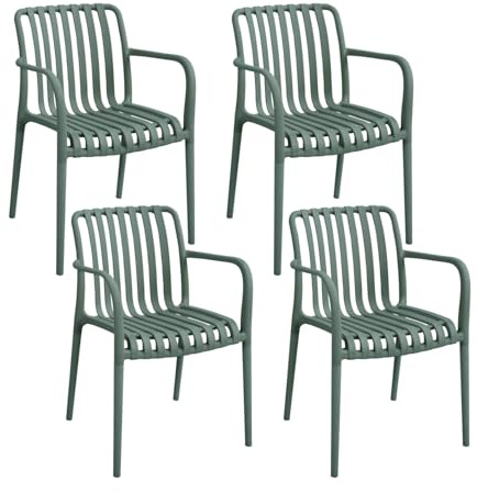 7H SEVEN HOUSE Pack de 4 Sillas Apilables de Exterior con Reposabrazos Kaia en Polipropileno 7house