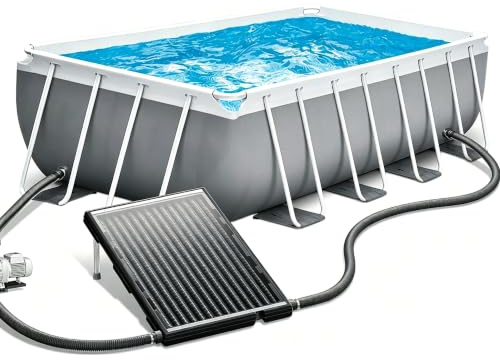 UISEBRT Lot de 1 chauffage solaire de piscine en plastique résistant aux UV avec plaque de protection contre la poussière et les feuilles, 111,5 x 66 x 6,5 cm, pieds en aluminium, collecteur solaire