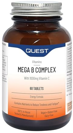 Quest - 60x Mega Vitamin B Complex Tablets. High Strength Vitamin B1-B2-B3-B6-B12, Biotin & C Supports Energy Production, Stress Response, Immune System & Brain Function (1 Pack)