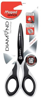 Maped - Ciseaux Symétriques Diamond 17 cm - Résistance extrême Garantie à Vie - Ciseaux symétriques anneaux double peau - Noir et Blanc - 17 cm