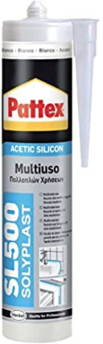 Pattex Sigillante Silicone Acetico Multiuso SL 500, Antimuffa, per Sanitari, Docce, Cucine, Bagni, Piastrelle in Ceramiche, Serramenti, Installazioni Idrauliche, Sigillante Bianco, Cartuccia da 300 ml