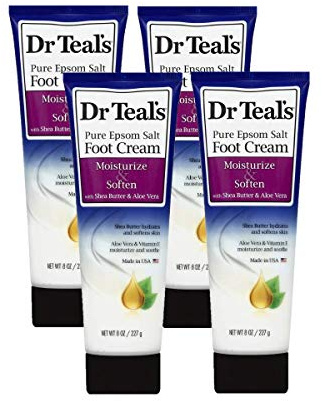 Dr. Teals Pure Epsom Salt Foot Cream Gift Set (4 Pack, 8oz Ea.) - Moisturize & Soften with Shea Butter & Aloe Vera Essential Oils - Eases Aches & Pains, Promotes Healthy Looking Skin