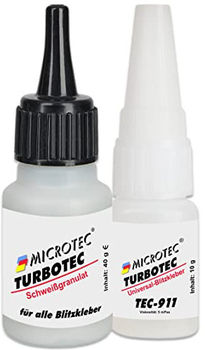 Microtec® Turbotec-911 Schweißgranulat + Sekundenkleber | 40g + 10g | Kleben wie die Profis | extra starker Industriekleber | 2 Komponenten Kleber für Metall, Keramik, Holz, Kunststoff u.v.m.